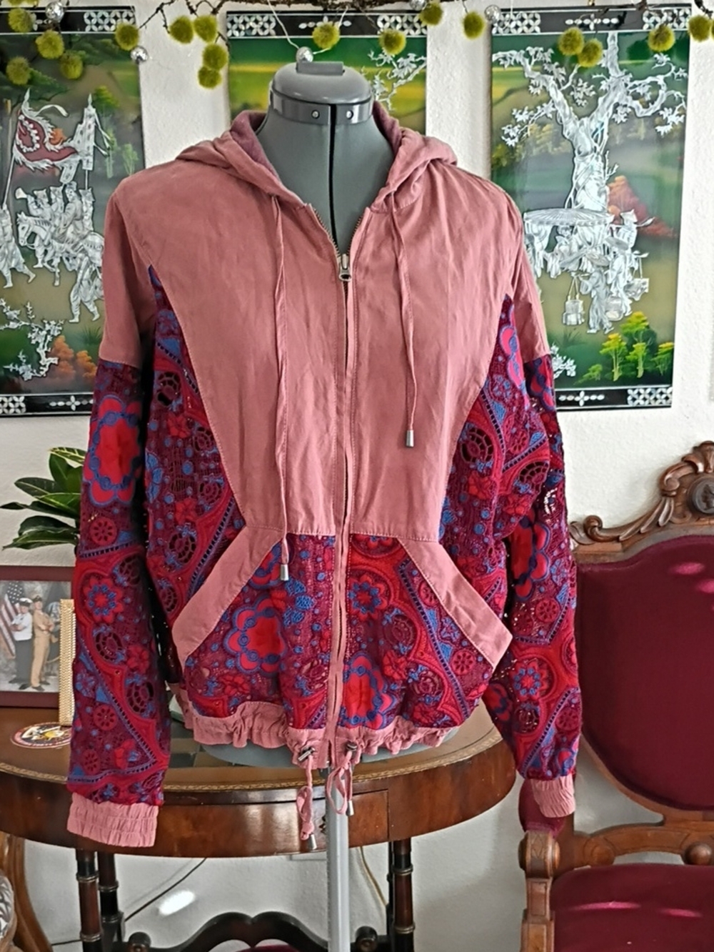 Free People Red And Blue Lace Jacket Size Small